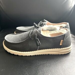 NIB Women’s size 9 Hey Dude slip ons. Wendy Chambray in Off Black color